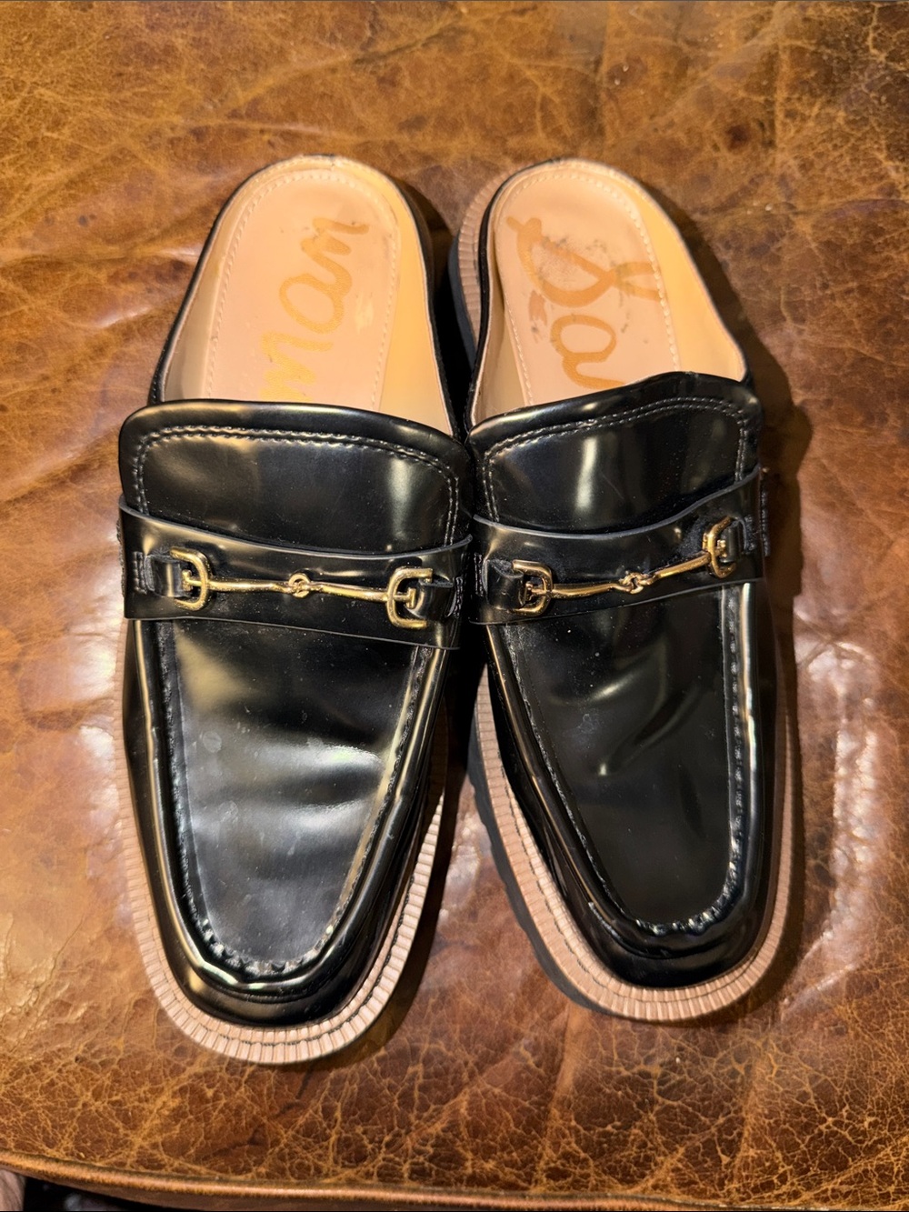 Sam Edelman Lennon Black Patent Lug Sole Mule Loafers size 8